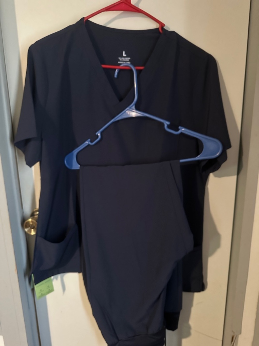 Navy Scrub Set - V-Neck Top & Drawstring Pants